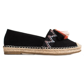 Best Shoes Modne Espadryle Z Ozdobami czarne