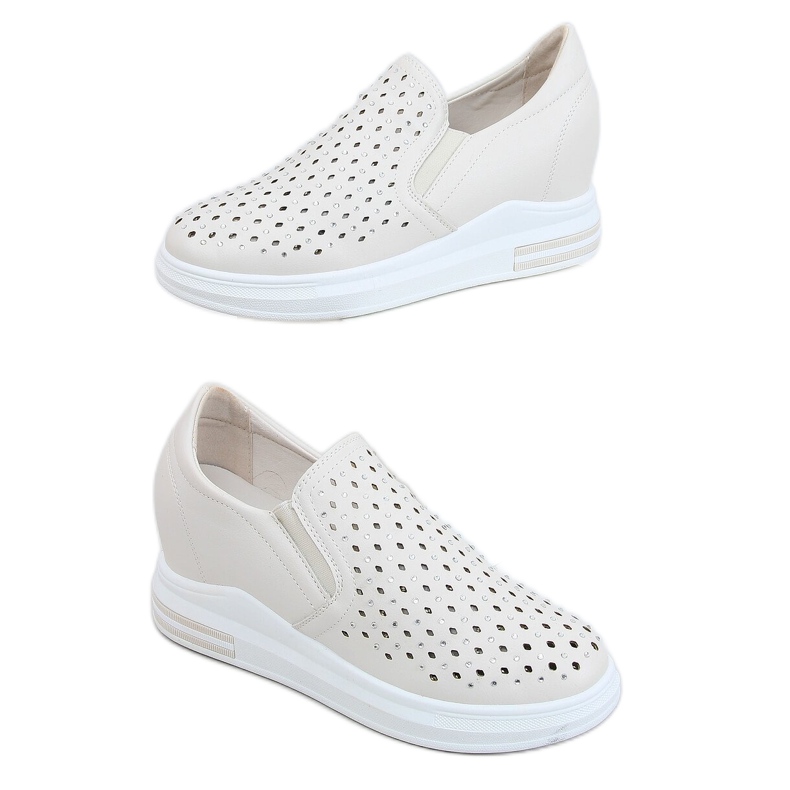 Trampki slip on na koturnie beżowe HY-251 Beige beżowy