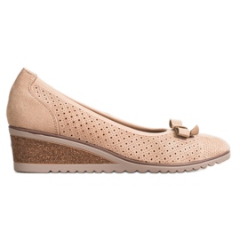 Vinceza Ażurowe Czółenka Na Koturnie beżowy