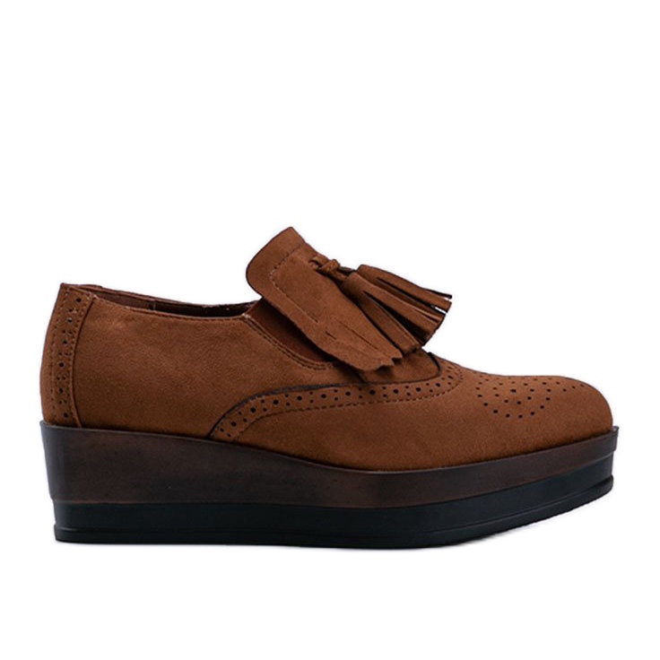 Brązowe zamszowe półbuty na koturnie Makenzie