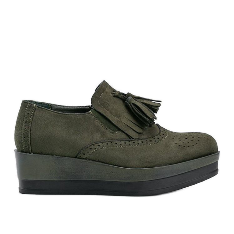 Zielone zamszowe półbuty na koturnie Makenzie