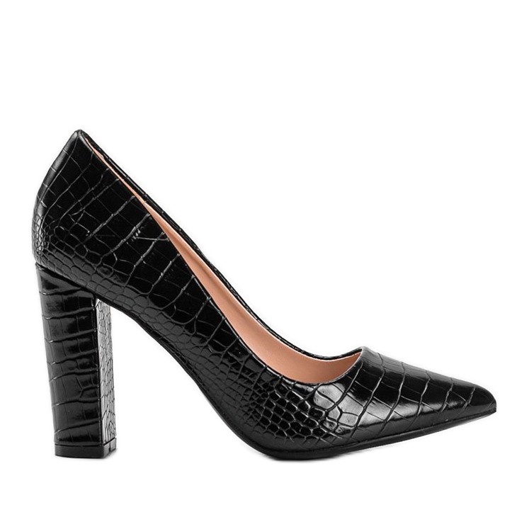 Czarne czółenka na słupku z eko-skóry Keely