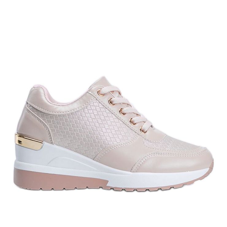 Różowe błyszczące sneakersy na koturnie Mara