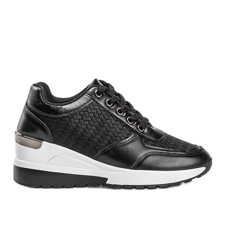 Czarne błyszczące sneakersy na koturnie Mara