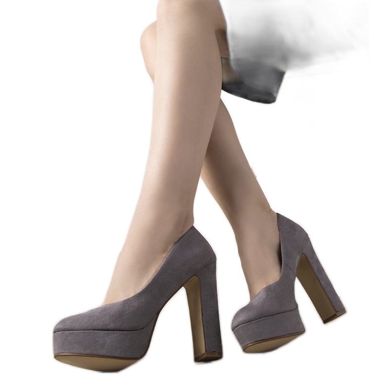 Szare wysokie czółenka na platformie Aisha