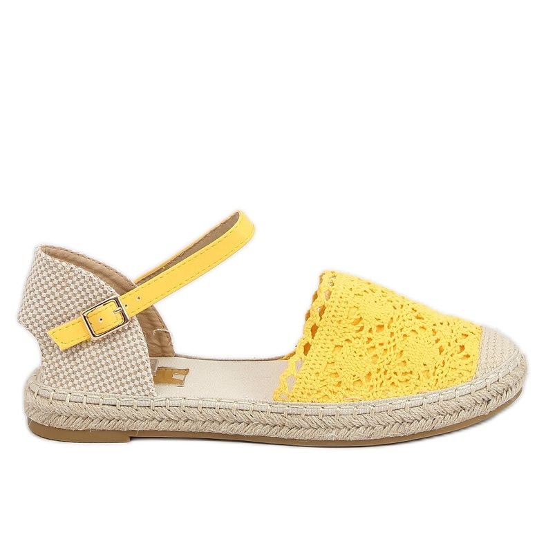 Espadryle koronkowe miodowe LX201 Yellow beżowy żółte
