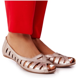 Skórzane Baleriny Maciejka Złote 04506-25 złoty