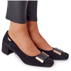 Zamszowe Czółenka Na Obcasie Sergio Leone PB142 Czarne