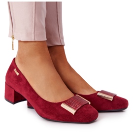 Zamszowe Czółenka Na Obcasie Sergio Leone PB142 Bordowe czerwone wielokolorowe