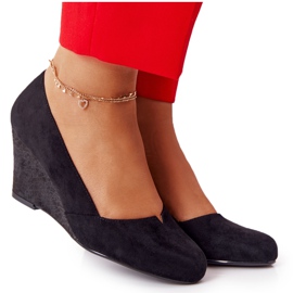 Zamszowe Czółenka Na Koturnie Sergio Leone PB767 Czarne