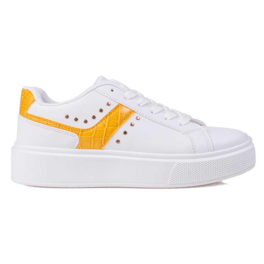 SHELOVET Casualowe Sneakersy Z Eko Skóry białe żółte