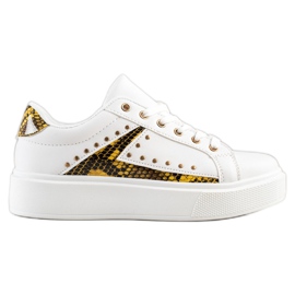 SHELOVET Białe Sneakersy Na Platformie czarne żółte