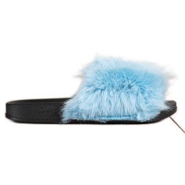 SHELOVET Wygodne Klapki Z Futerkiem niebieskie