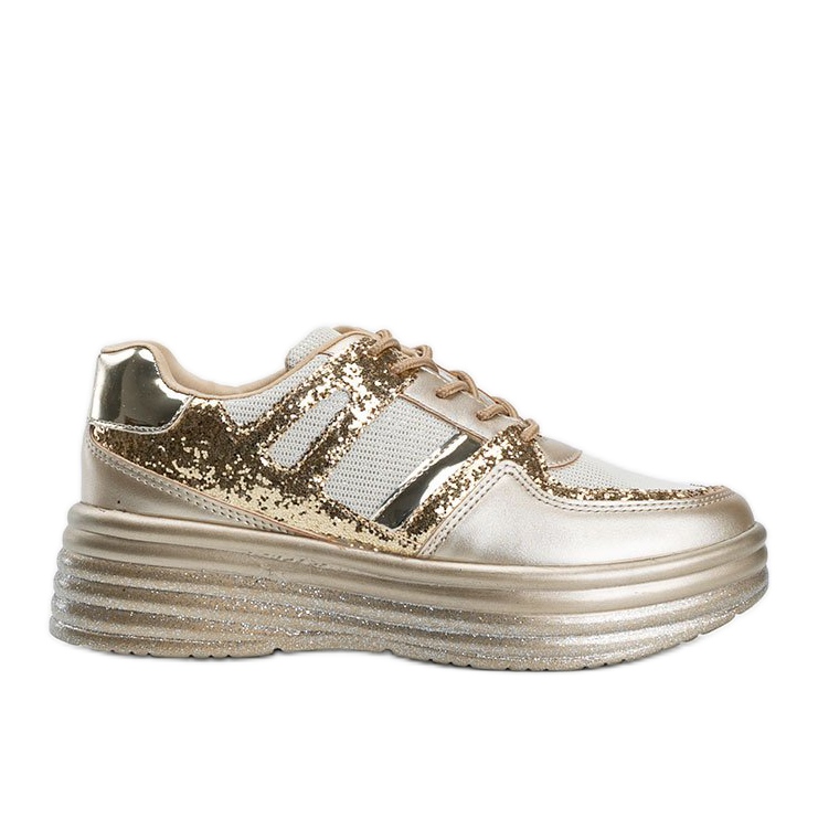 Złote brokatowe sneakersy na grubej podeszwie Laurel złoty