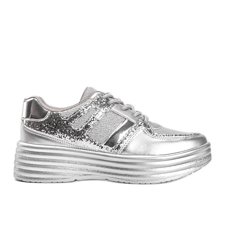 Srebrne brokatowe sneakersy na grubej podeszwie Laurel srebrny