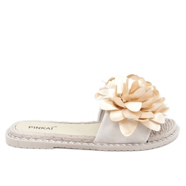 Klapki damskie z kwiatami beżowe LS005 Beige beżowy