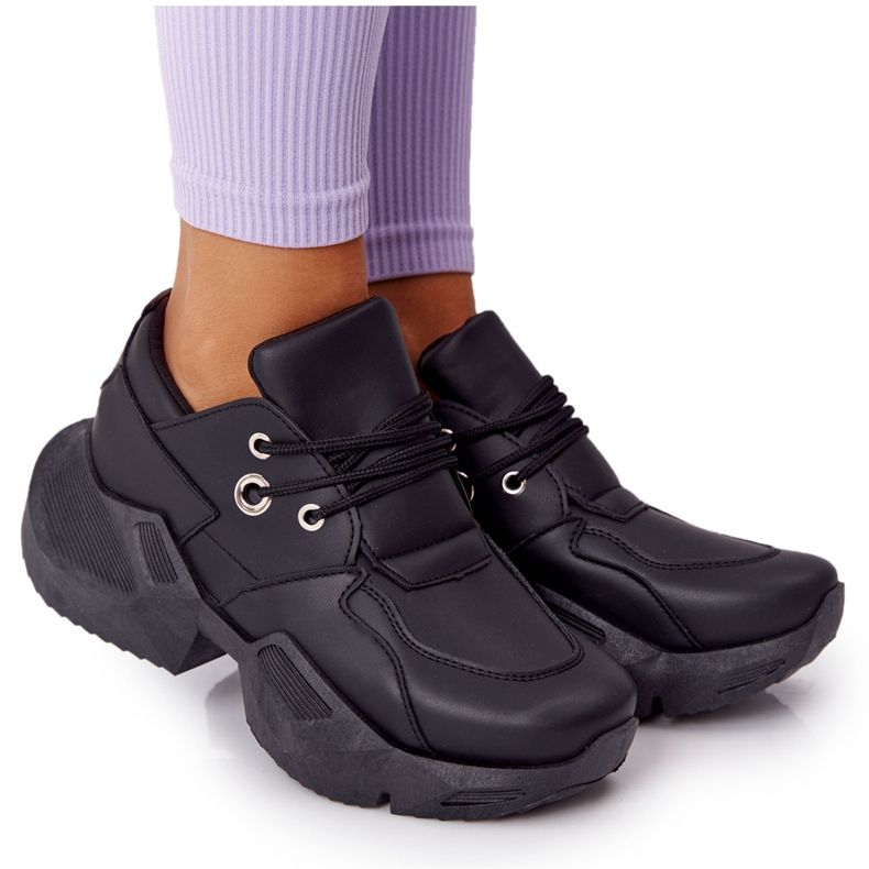 PS1 Damskie Sneakersy Na Masywnej Podeszwie Czarne Bubbly