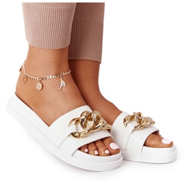 Klapki Na Platformie Z Łańcuchem Białe Vacation złoty