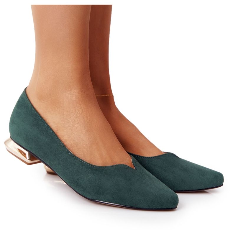Mokasyny Na Złotym Obcasie Vinceza 21-10601 Zielone