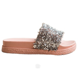 Seastar Klapki Z Kryształkami Fashion brązowe różowe srebrny