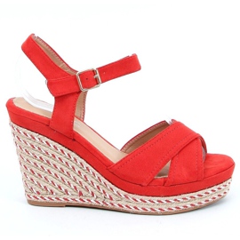 Sandałki na koturnie czerwone WH-255 Red