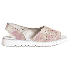 SHELOVET Komfortowe Sandałki Ze Skóry beżowy różowe złoty