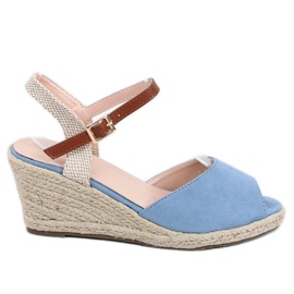 Espadryle open toe niebieskie 77-207 Blue beżowy brązowe