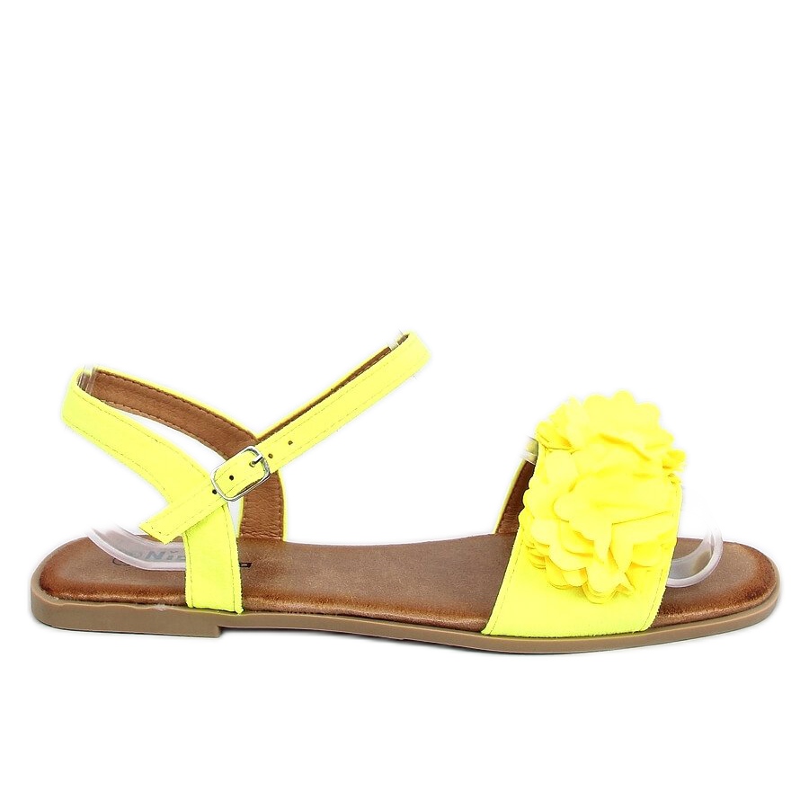 Sandałki damskie z kwiatami żółte PA-370 Yellow
