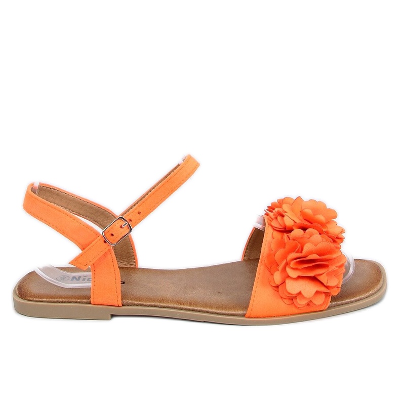 Sandałki damskie z kwiatami pomarańczowe PA-370 Orange