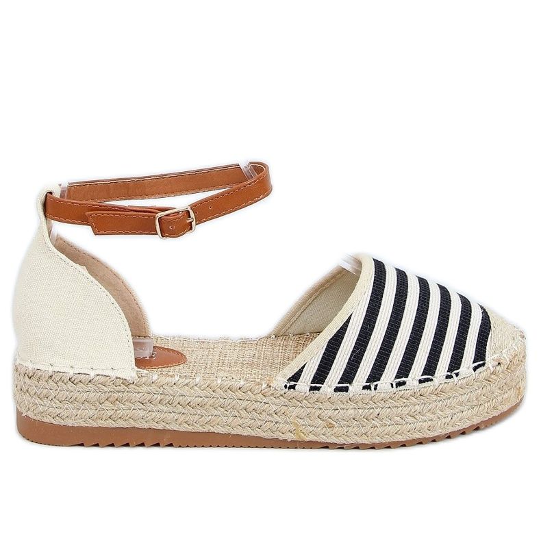 Espadryle w paski 9R108 Black beżowy brązowe czarne