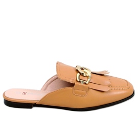 Klapki mokasyny z łańcuchem camel T501 Camel brązowe