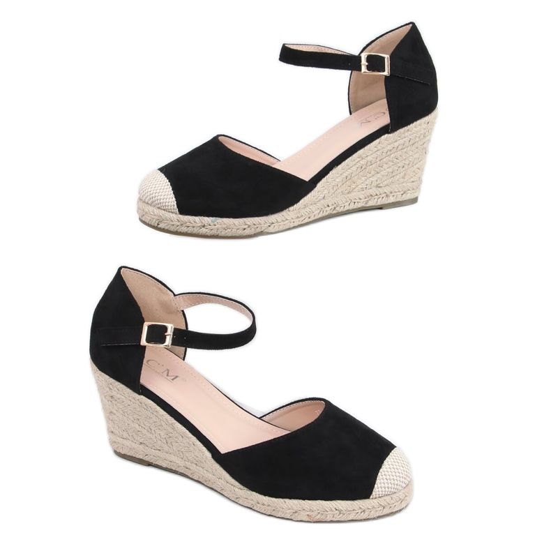 Espadryle na koturnie czarne 77-199 Black