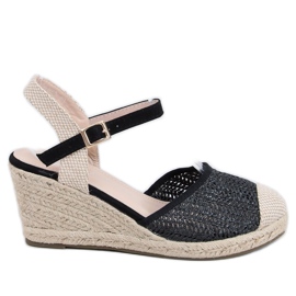 Espadryle na koturnie czarne DZ8006 Black beżowy