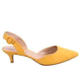 Czółenka na niskiej szpilce miodowe 1JB-19075 Yellow żółte
