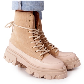 Zamszowe Botki Workery Lewski Shoes 3007-0 Piaskowe beżowy wielokolorowe