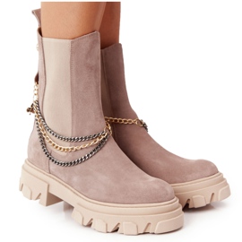 Zamszowe Sztyblety Workery Lewski Shoes 2998-0 Beżowe beżowy