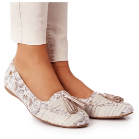 Skórzane Baleriny Z Frędzlami Maciejka 04016-25 Beżowo-Złote beżowy złoty