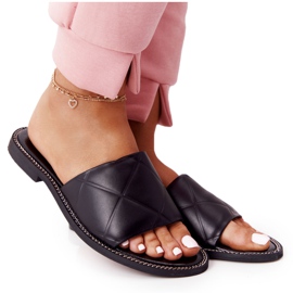 Skórzane Klapki Z Pikowaniem Nicole 2650 Czarne