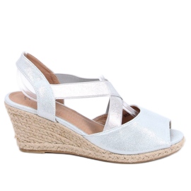 Sandałki espadryle na koturnie srebrne 9R38 Silver srebrny