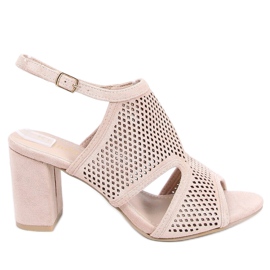 Sandałki na obcasie beżowe F1877 Beige beżowy