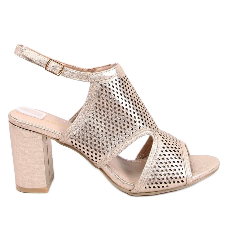 Sandałki na obcasie złote F1877 Gold złoty