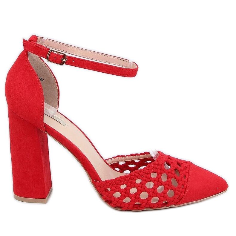 Czółenka na obcasie odkryte czerwone 1JB-19228 Red