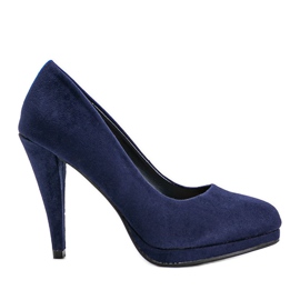 Granatowe czółenka z eko-zamszu na platformie Chana niebieskie