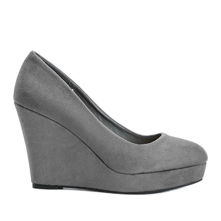 BM Szare czółenka z eko-zamszu na koturnie Karilla