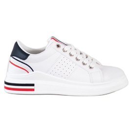 SHELOVET Sneakersy Z Eko Skóry białe czerwone granatowe