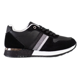 SHELOVET Czarne Sneakersy Z Brokatową Platformą srebrny