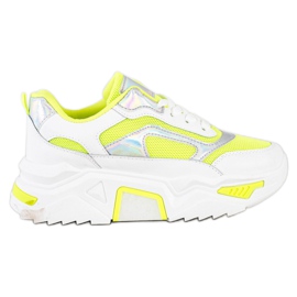 SHELOVET Sneakersy Na Platformie Z Siateczką białe wielokolorowe zielone
