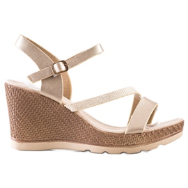 Sabatina Złote Sandałki Na Koturnie złoty