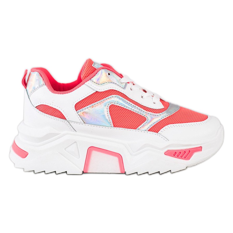 SHELOVET Sneakersy Na Platformie Z Siateczką białe czerwone