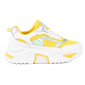SHELOVET Sneakersy Na Platformie Z Siateczką białe srebrny żółte